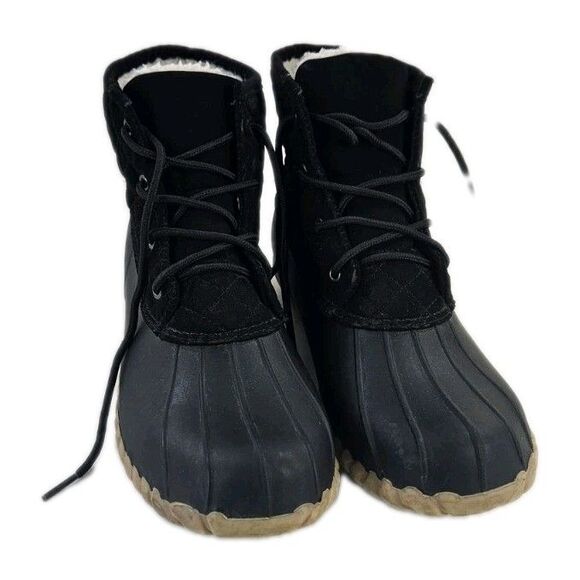 OUTWOODS Women's Weather Proof Duck Boots Rain Snow Rubber Black Lace Up Size 10 - Picture 1 of 13